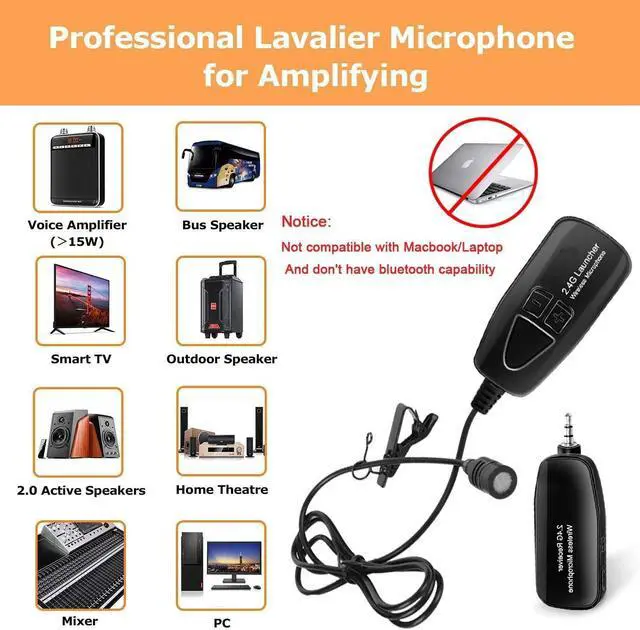 Alt view image 5 of 7 - BONAEVER Wireless Lavalier Microphone 2.4G Wireless Microphone Systerm with Lavalier Lapel Mic Standransmitter&Receiver for Conference Speaker Teaching Tour Guiding Standage Performance