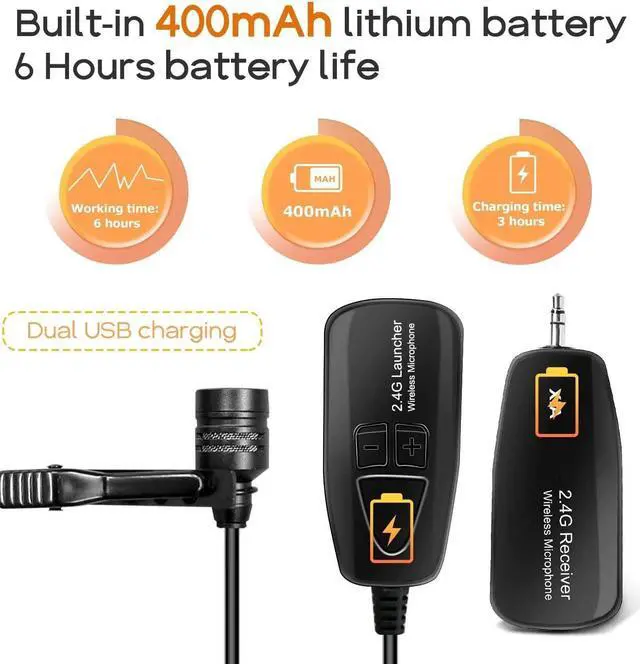 Alt view image 4 of 7 - BONAEVER Wireless Lavalier Microphone 2.4G Wireless Microphone Systerm with Lavalier Lapel Mic Standransmitter&Receiver for Conference Speaker Teaching Tour Guiding Standage Performance