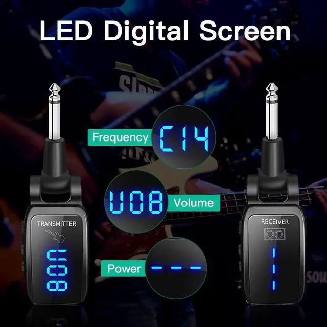 Alt view image 2 of 6 - BONAEVER Wireless Guitar Systerm UHF Wireless Guitar Transmitter Receiver 164Feet Range with HD LED Screen for Electric Guitar Bass Musical In Standruments Black