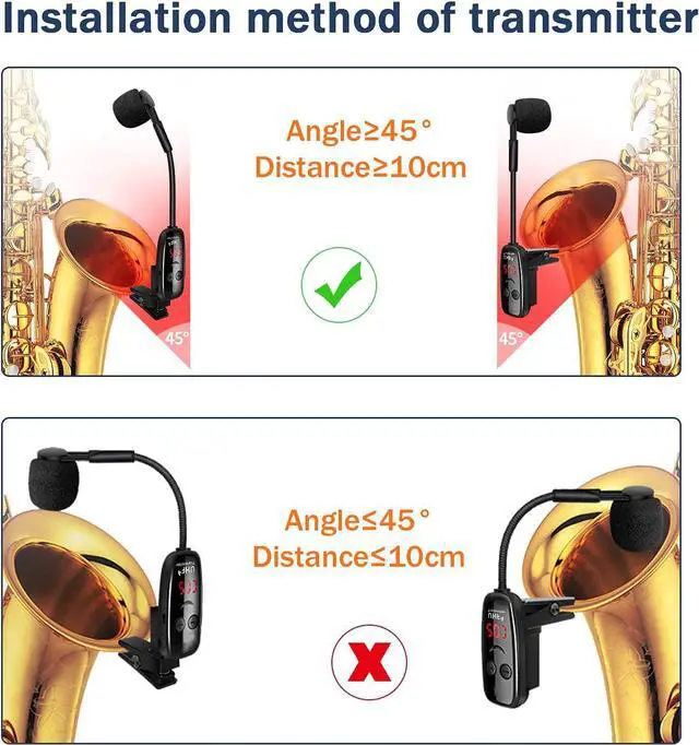 Alt view image 5 of 7 - BONAEVER UHF Wireless In Standruments MicrophoneSaxophone MicrophoneWireless Receiver Transmitter160ft RangePlug PlayGreat for Trumpets Clarinet Cello