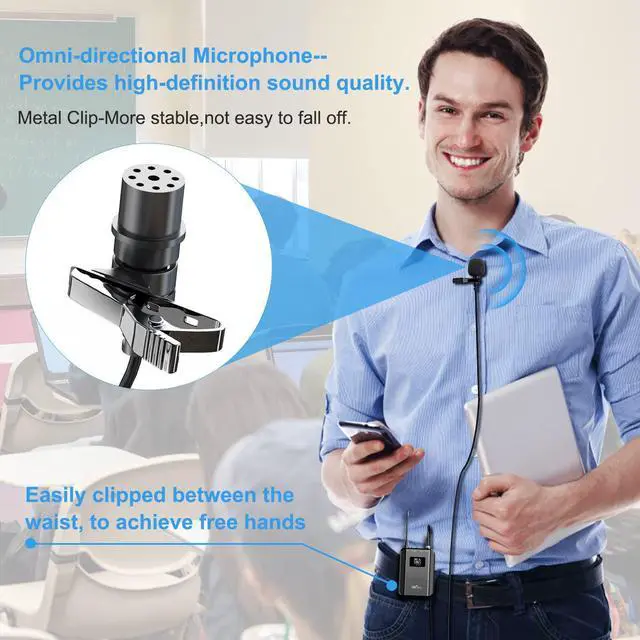 Alt view image 5 of 7 - BONAEVER Wireless Lavalier Microphone Professional UHF Wireless Mic Systerm for DSLR CamerasiPhone Android SmartphonesVideo RecordingVlogging Interview Teaching328' ft Audio Range