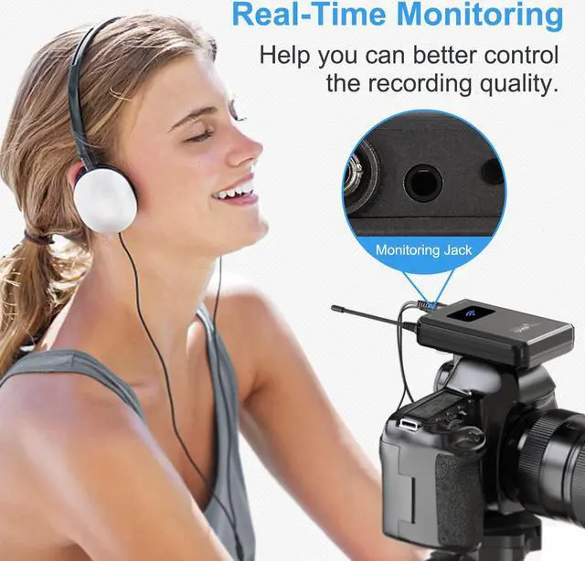Alt view image 2 of 7 - BONAEVER Wireless Lavalier Microphone Professional UHF Wireless Mic Systerm for DSLR CamerasiPhone Android SmartphonesVideo RecordingVlogging Interview Teaching328' ft Audio Range