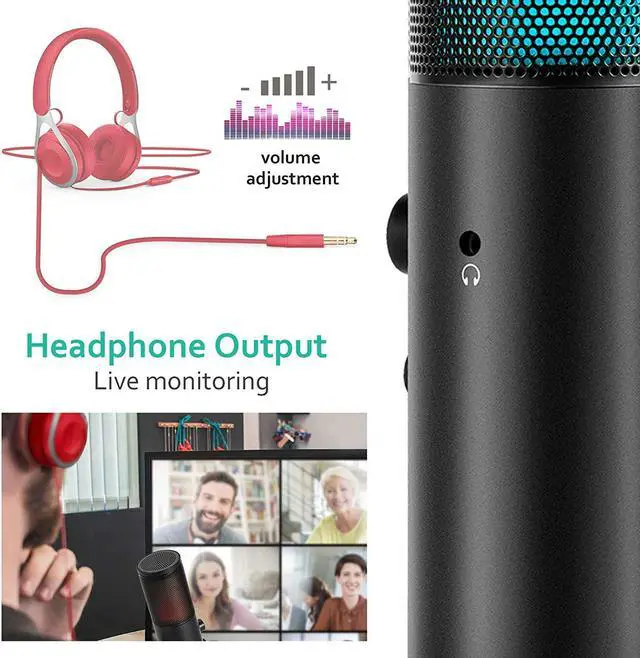 Alt view image 2 of 6 - BONAEVER RGB USB Gaming Condenser Microphone for Computer PS4 MAC Colorful Dynamic Lights studio Recording Vocals Device Voice