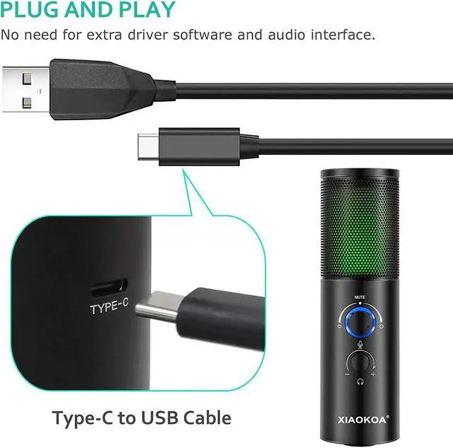Alt view image 4 of 6 - BONAEVER RGB USB Gaming Condenser Microphone for Computer PS4 MAC Colorful Dynamic Lights studio Recording Vocals Device Voice