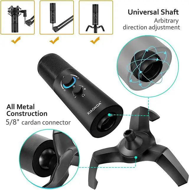 Alt view image 3 of 6 - BONAEVER RGB USB Gaming Condenser Microphone for Computer PS4 MAC Colorful Dynamic Lights studio Recording Vocals Device Voice