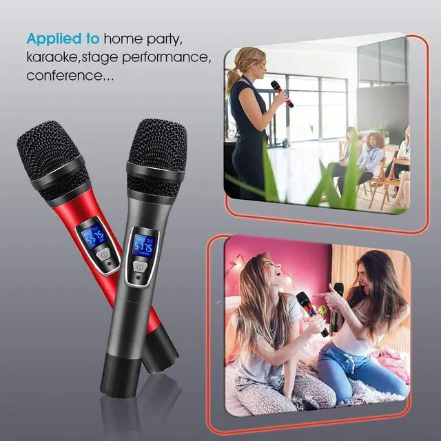 Alt view image 6 of 7 - BONAEVER Wireless MicrophonesDual UHF Karaoke Wireless Microphone Systerm with Rechargeable Receiver for Party MeetingChurchWedding260ft Range
