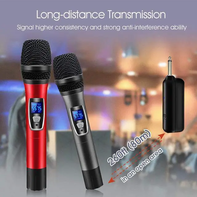 Alt view image 5 of 7 - BONAEVER Wireless MicrophonesDual UHF Karaoke Wireless Microphone Systerm with Rechargeable Receiver for Party MeetingChurchWedding260ft Range