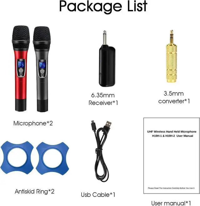 Alt view image 7 of 7 - BONAEVER Wireless MicrophonesDual UHF Karaoke Wireless Microphone Systerm with Rechargeable Receiver for Party MeetingChurchWedding260ft Range