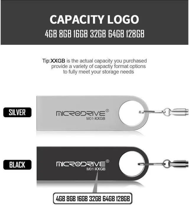 Alt view image 3 of 6 - BONAEVER Mini USB Flash Drive Microdrive 32GB Data Traveler USB 2.0 Flash Drive Speed Up to 100MB/s Metal Memory Standick Silver 32GB