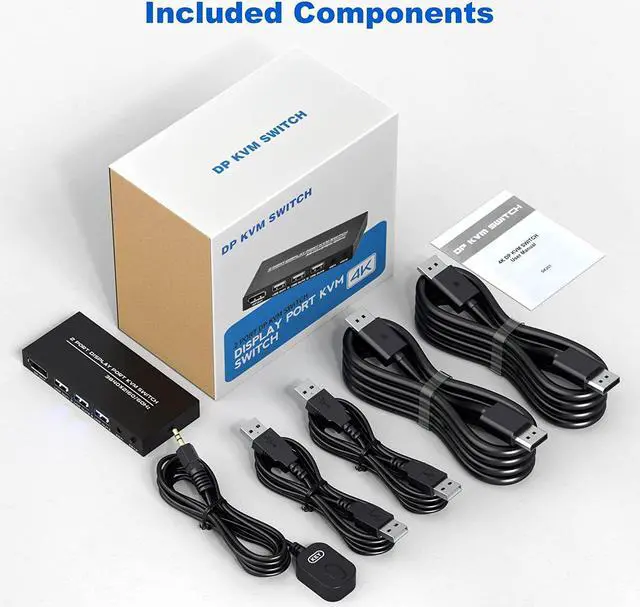 Alt view image 6 of 7 - BONAEVER KVM Switch DisplayPort - 2 Port Displayport KVM Switch Two Computers One Monitor Switch to Share MouseKeyboardPrinterUSB Ultra HD Monitor Support 4K@60Hz 2 DP Cable 2 USB Cable Included