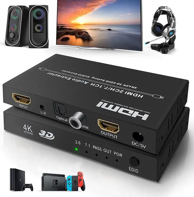 Main image of BONAEVER 4Kx2K@30HZ HDMI Audio Extractor Splitter HDMI 2CH / 7.1 CH Audio Output 3D EDID Digital / Analog Audio Extraction