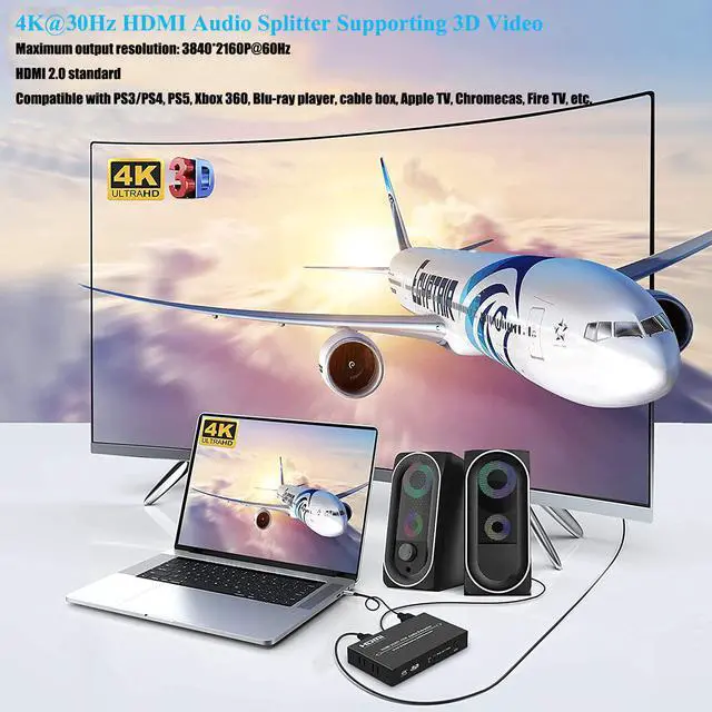 Alt view image 2 of 7 - BONAEVER 4Kx2K@30HZ HDMI Audio Extractor Splitter HDMI 2CH / 7.1 CH Audio Output 3D EDID Digital / Analog Audio Extraction