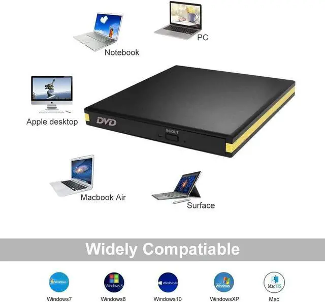 Alt view image 4 of 7 - BONAEVER USB 3.0 External DVD Drive USB Portable CD Drive DVD Drive External CD Burner Disc Drive Burner for Desktop Computer MacBook Mac OS Windows 10/8/7 XP Vi Standa