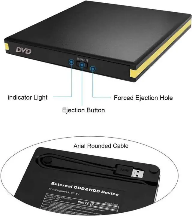 Alt view image 2 of 7 - BONAEVER USB 3.0 External DVD Drive USB Portable CD Drive DVD Drive External CD Burner Disc Drive Burner for Desktop Computer MacBook Mac OS Windows 10/8/7 XP Vi Standa