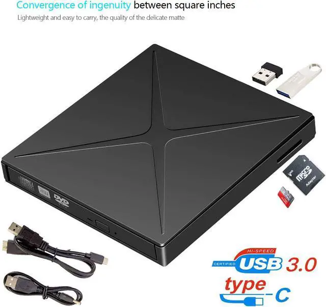 Alt view image 2 of 7 - BONAEVER External CD DVD Drive Ultra-Slim Portable External DVD Recorder Player Reader 2 in 1 USB 3.0 Type-C CD Writer for Laptop MacBook Air Pro Desktop PC Apple Mac Win 11/10/8/XP