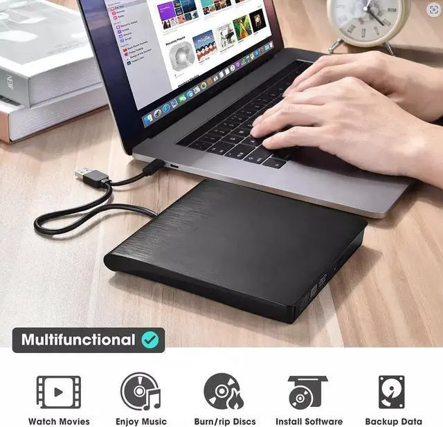 Alt view image 7 of 7 - BONAEVER External CD/DVD Drive for Laptop USB-C & USB 3.0 CD/DVD ROM Drive Reader Writer Burner Compatible with Laptop PC MacBook Mac Windows 10/8/7 Linux OS Apple