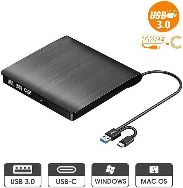 Main image of BONAEVER External CD/DVD Drive for Laptop USB-C & USB 3.0 CD/DVD ROM Drive Reader Writer Burner Compatible with Laptop PC MacBook Mac Windows 10/8/7 Linux OS Apple