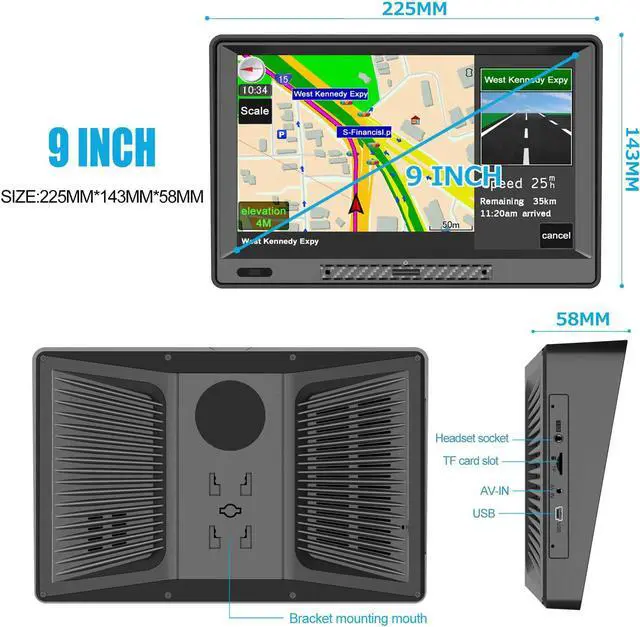 Alt view image 6 of 6 - BONAEVER 9 Inch Touch Screen GPS Navigator Navigation for Cars Trucks with Visor Bluetooth Voice Turn Direction Guidance Support Speed Red Light Warning