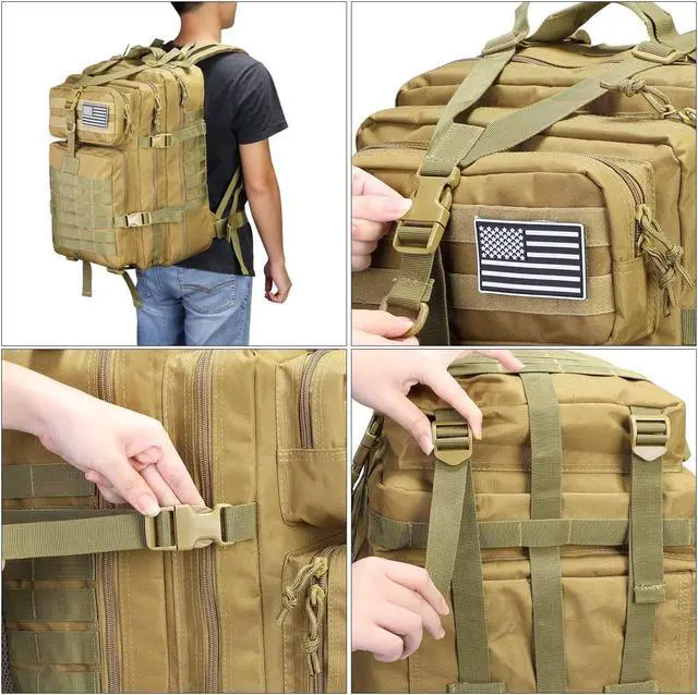 Alt view image 3 of 7 - BONAEVER Tactical Military Molle Backpack 1.2 gal (40 L) Large Capacity 180° Large Opening Removable Multi-functional For Outdoor Activities Mountain Climbing Hiking Traveling Khaki