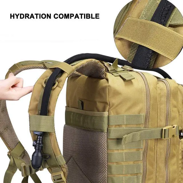 Alt view image 5 of 7 - BONAEVER Tactical Military Molle Backpack 1.2 gal (40 L) Large Capacity 180° Large Opening Removable Multi-functional For Outdoor Activities Mountain Climbing Hiking Traveling Khaki