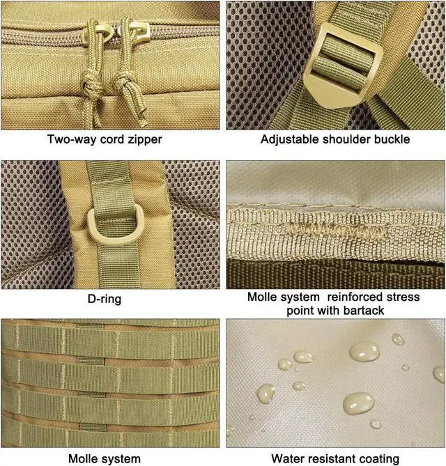 Alt view image 4 of 7 - BONAEVER Tactical Military Molle Backpack 1.2 gal (40 L) Large Capacity 180° Large Opening Removable Multi-functional For Outdoor Activities Mountain Climbing Hiking Traveling Khaki