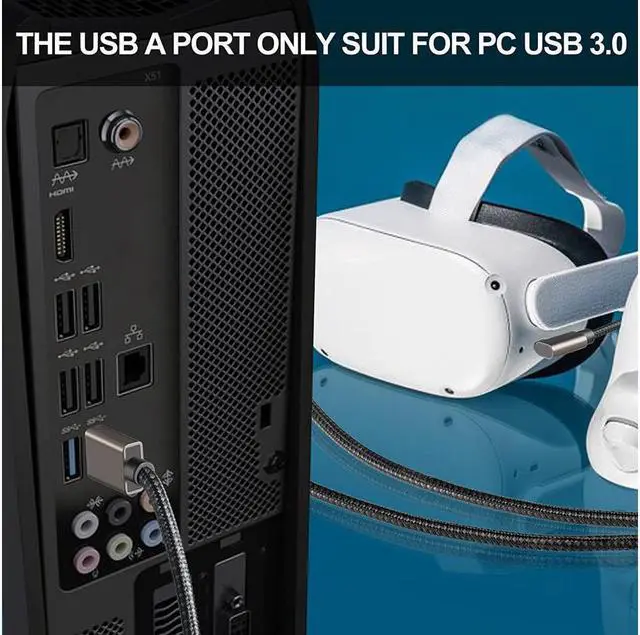 Alt view image 5 of 7 - for Oculus Quest 2 Link Cable 10FT/3M, 90 Degree Nylon Braided Link Cable with 5Gbps Data Transfer and up to 3A Fast Charging USB A to USB C Link Cable for Oculus Quest 1/2 VR Headset and Gaming PC