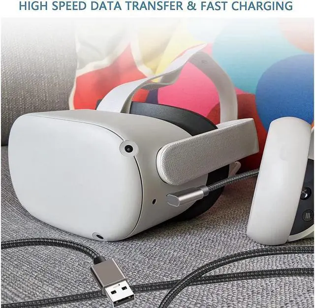 Alt view image 2 of 7 - for Oculus Quest 2 Link Cable 10FT/3M, 90 Degree Nylon Braided Link Cable with 5Gbps Data Transfer and up to 3A Fast Charging USB A to USB C Link Cable for Oculus Quest 1/2 VR Headset and Gaming PC