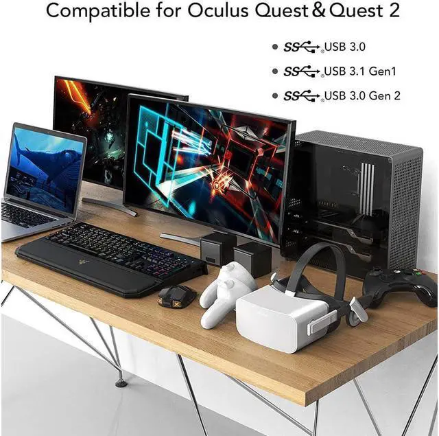 Alt view image 4 of 7 - for Oculus Quest 2 Link Cable 10FT/3M, 90 Degree Nylon Braided Link Cable with 5Gbps Data Transfer and up to 3A Fast Charging USB A to USB C Link Cable for Oculus Quest 1/2 VR Headset and Gaming PC