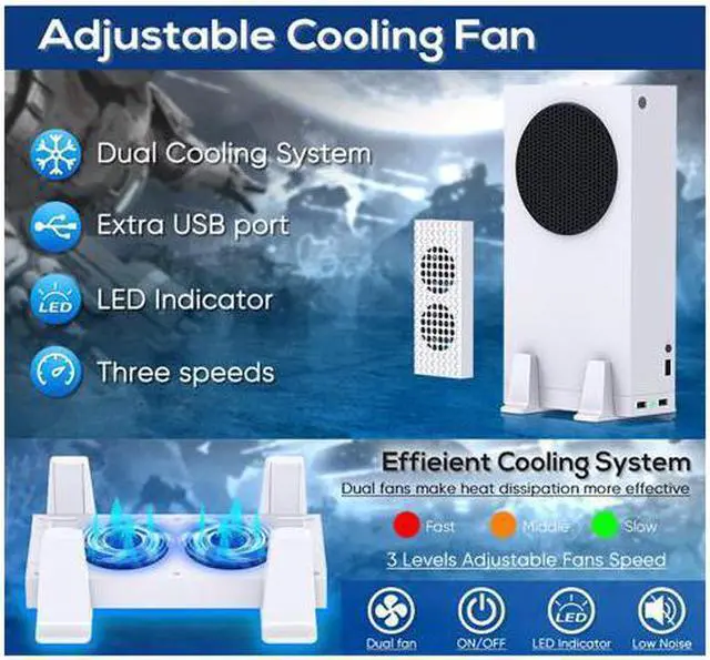 Alt view image 2 of 7 - BONAEVER Cooling Stand Compatible with Xbox Series S Dual Purpose Cooling Fan Cooler System Dock Station Accessories 3 Level Adjustable Speed & 2 Extra USB Ports (Only Compatible with Xbox Series S)