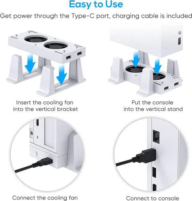 Alt view image 7 of 7 - BONAEVER Cooling Stand Compatible with Xbox Series S Dual Purpose Cooling Fan Cooler System Dock Station Accessories 3 Level Adjustable Speed & 2 Extra USB Ports (Only Compatible with Xbox Series S)