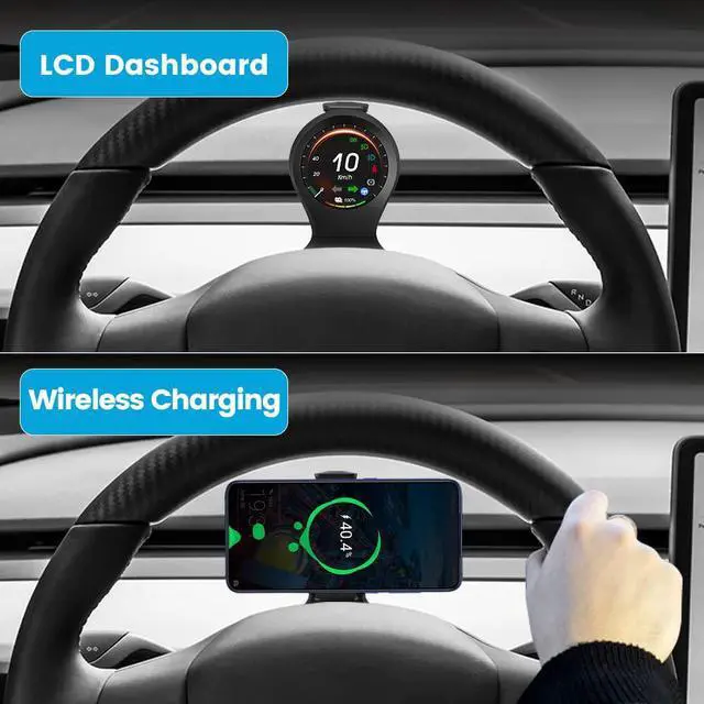 Alt view image 3 of 7 - BONAEVER Car HUD Head Up Display Car Car Dashboard In Standrument Compatible with Tesla Model 3 Model Y with Speed Gear Battery Power Mileage Other Raw Data Wireless Charging Holder Mount