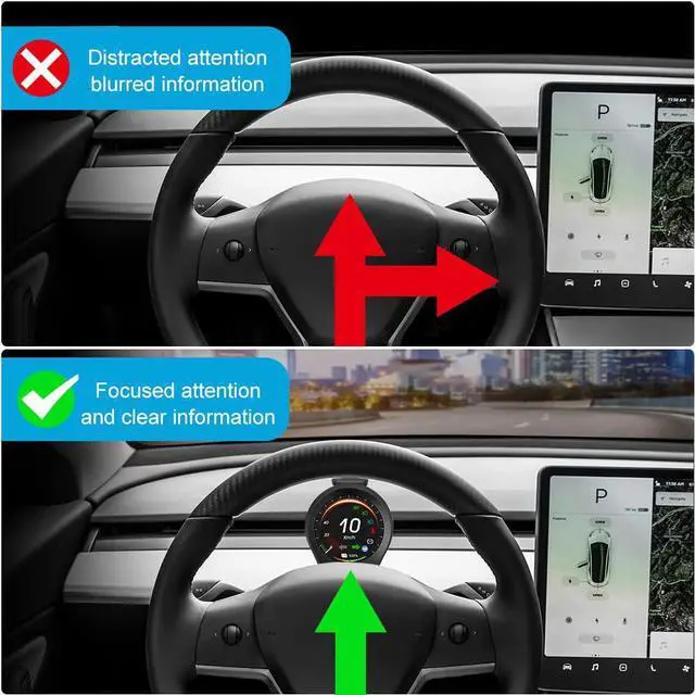 Alt view image 2 of 7 - BONAEVER Car HUD Head Up Display Car Car Dashboard In Standrument Compatible with Tesla Model 3 Model Y with Speed Gear Battery Power Mileage Other Raw Data Wireless Charging Holder Mount