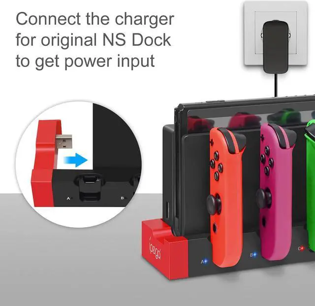 Alt view image 3 of 7 - BONAEVER Charger for Switch &Switch OLED Joy Cons Controllers Charging Dock Base Standation for Nintendo Switch Joycons with Indicator Charger Standation Stand for Joy Cons