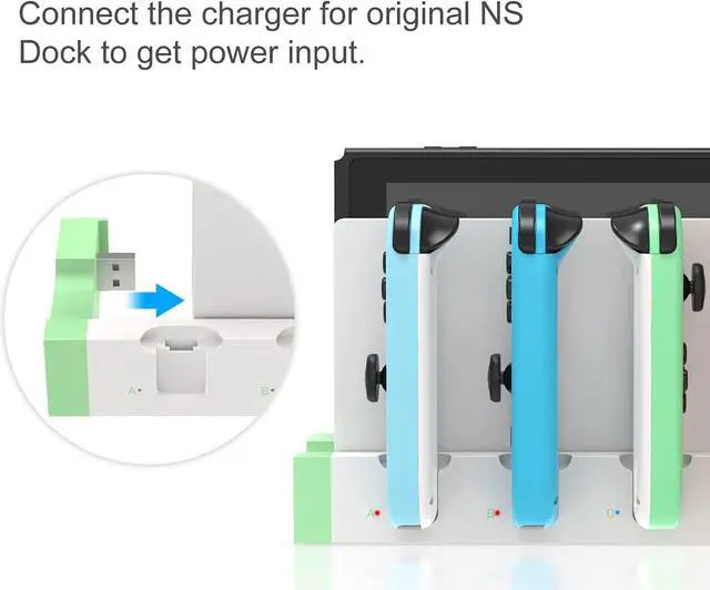 Alt view image 4 of 7 - BONAEVER Charger for Switch &Switch OLED Joy Cons Controllers Charging Dock Base Standation for Nintendo Switch Joycons with Indicator Charger Standation Stand for Joy Cons White