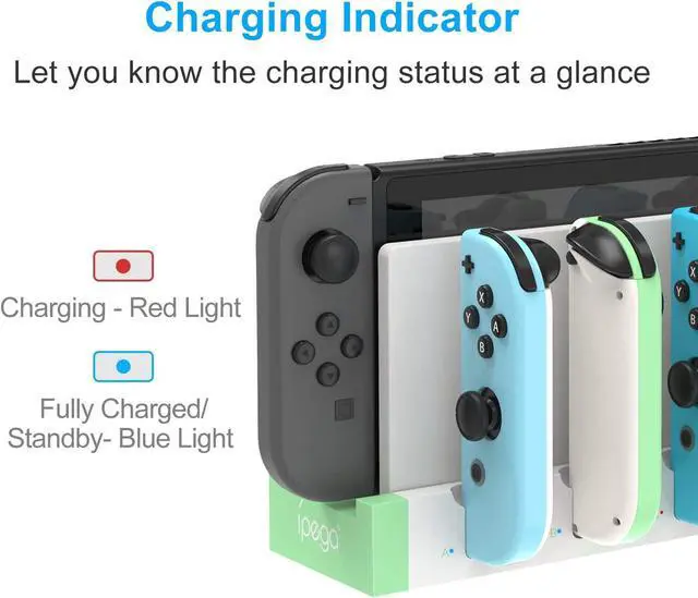 Alt view image 3 of 7 - BONAEVER Charger for Switch &Switch OLED Joy Cons Controllers Charging Dock Base Standation for Nintendo Switch Joycons with Indicator Charger Standation Stand for Joy Cons White