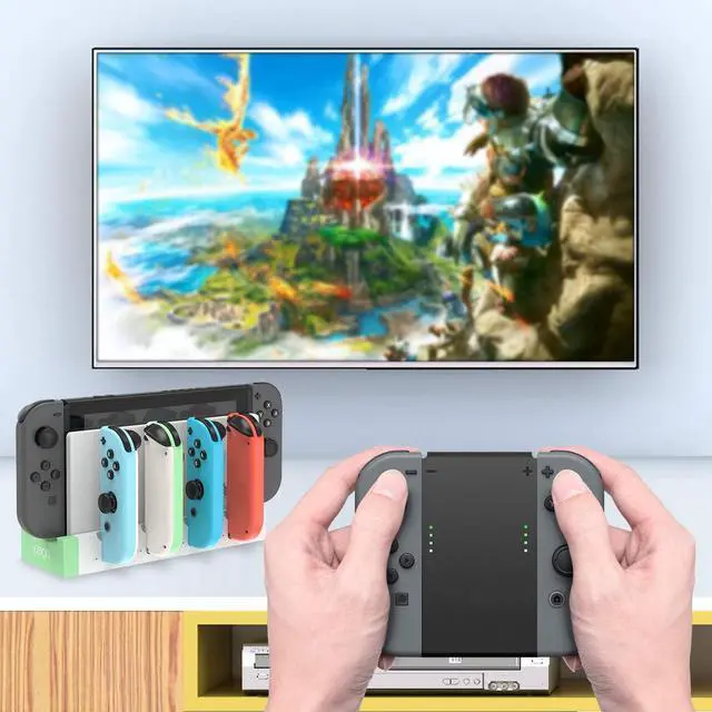 Alt view image 7 of 7 - BONAEVER Charger for Switch &Switch OLED Joy Cons Controllers Charging Dock Base Standation for Nintendo Switch Joycons with Indicator Charger Standation Stand for Joy Cons White