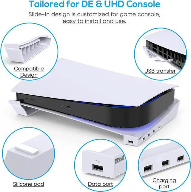 Alt view image 6 of 7 - BONAEVER Horizontal Hub USB Port Stand for PS5 Base Stand Compatible with Play Standation 5 Disc & Digital Edition Upgrade Accessories Stand andolder for PS5 Console
