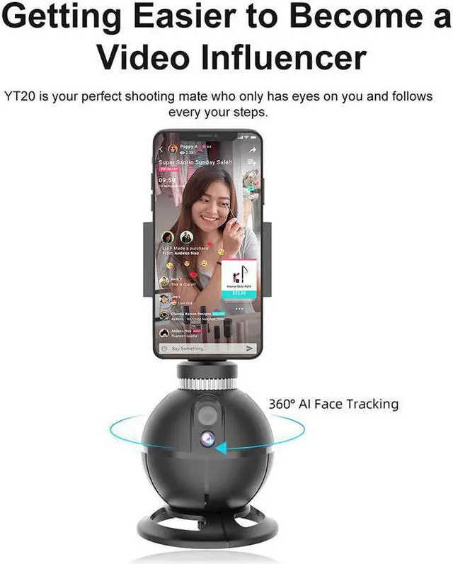 Alt view image 3 of 7 - BONAEVER Smart AI Gimbal Standabilizer Auto Rotation Selfie Standick 360° Object Tracking Phone Holder For Selfies Vlog Shooting Live Standreaming