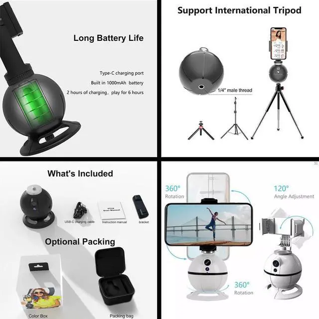 Alt view image 5 of 6 - BONAEVER Smart AI Gimbal Standabilizer Auto Rotation Selfie Standick 360° Object Tracking Phone Holder For Selfies Vlog Shooting Live Standreaming White