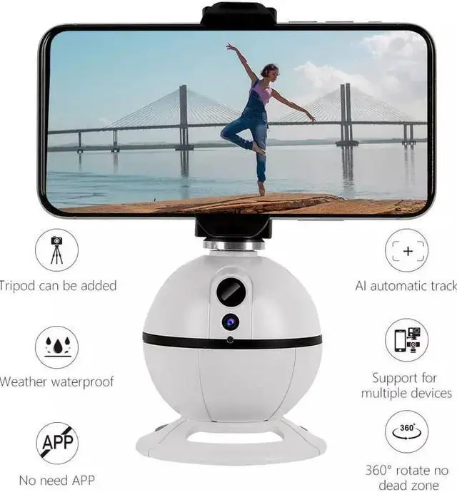 Alt view image 6 of 6 - BONAEVER Smart AI Gimbal Standabilizer Auto Rotation Selfie Standick 360° Object Tracking Phone Holder For Selfies Vlog Shooting Live Standreaming White