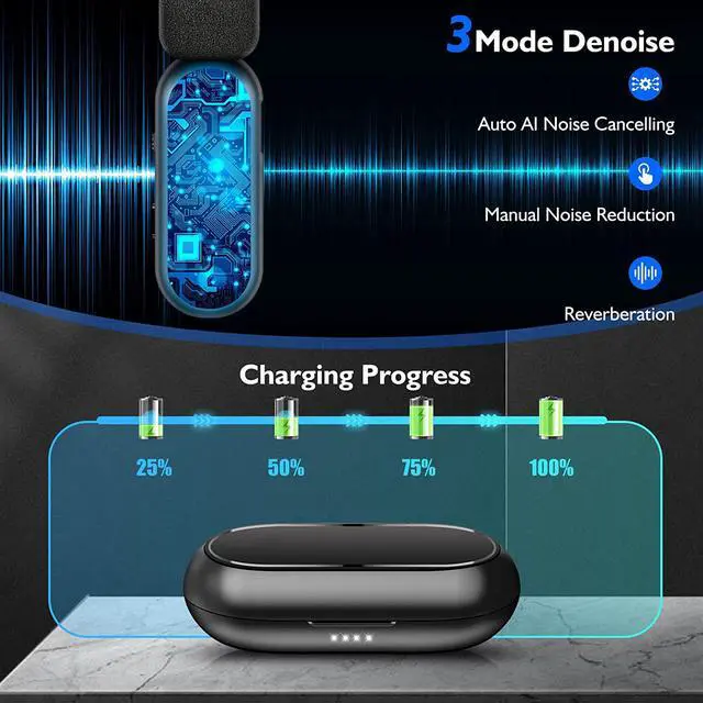Alt view image 2 of 7 - BONAEVER 2 Pack Wireless Lavalier Microphone for iPhone iPad - Ecomxia 7H Clip on Lapel Microphone Wireless for Video Recording Vlogging YouTube Interview with Charging Case 3 Mode Denoise 70ft