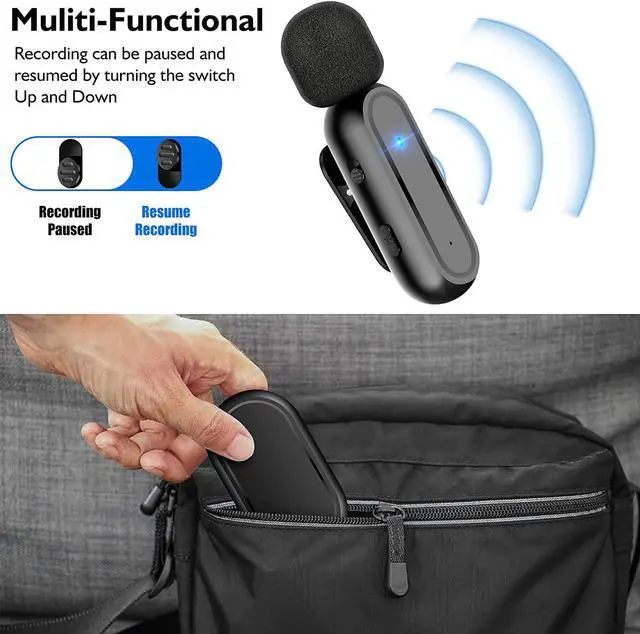 Alt view image 7 of 7 - BONAEVER 2 Pack Wireless Lavalier Microphone for iPhone iPad - Ecomxia 7H Clip on Lapel Microphone Wireless for Video Recording Vlogging YouTube Interview with Charging Case 3 Mode Denoise 70ft