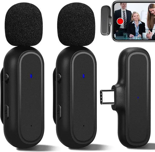 Main image of BONAEVER Wireless Microphone for Type-C Phone Plug-Play Wireless Lavalier Mic with Clips & 2 Microphone for USB-C Phone Video Recording YouTube TikTok Facebook Live Standream Noise Reduction