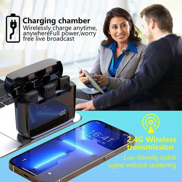 Alt view image 5 of 7 - BONAEVER Wireless Lavalier Lapel Microphone for iPhone iPadMini Microphone with Portable Charging Case65FT Long Di Standance Transmission Wireless MicAuto-Sync NO APP or Bluetooth Needed