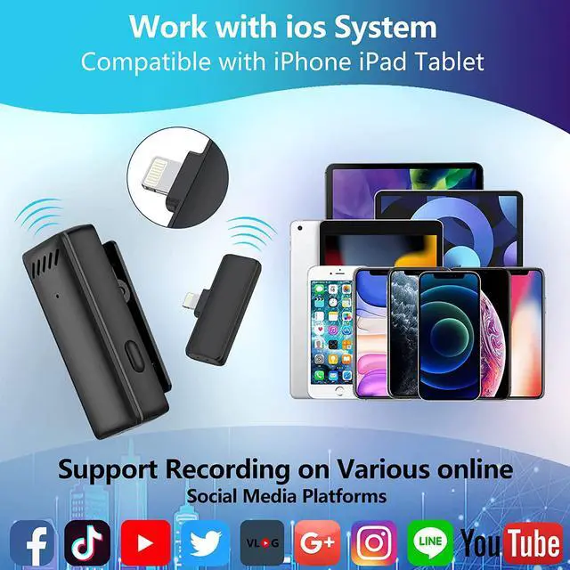 Alt view image 3 of 7 - BONAEVER Wireless Lavalier Lapel Microphone for iPhone iPad Mini Microphone with Portable Charging Case65FT Long Di Standance Transmission Wireless MicAuto-Sync NO APP or Bluetooth Needed