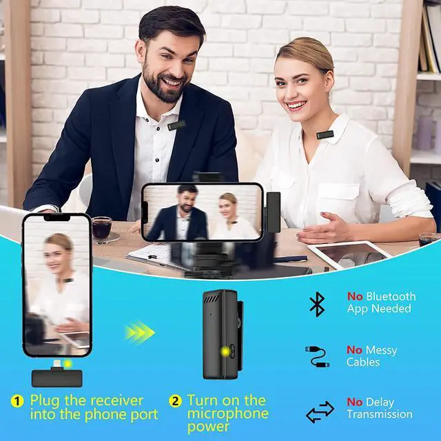 Alt view image 2 of 7 - BONAEVER Wireless Lavalier Lapel Microphone for iPhone iPad Mini Microphone with Portable Charging Case65FT Long Di Standance Transmission Wireless MicAuto-Sync NO APP or Bluetooth Needed