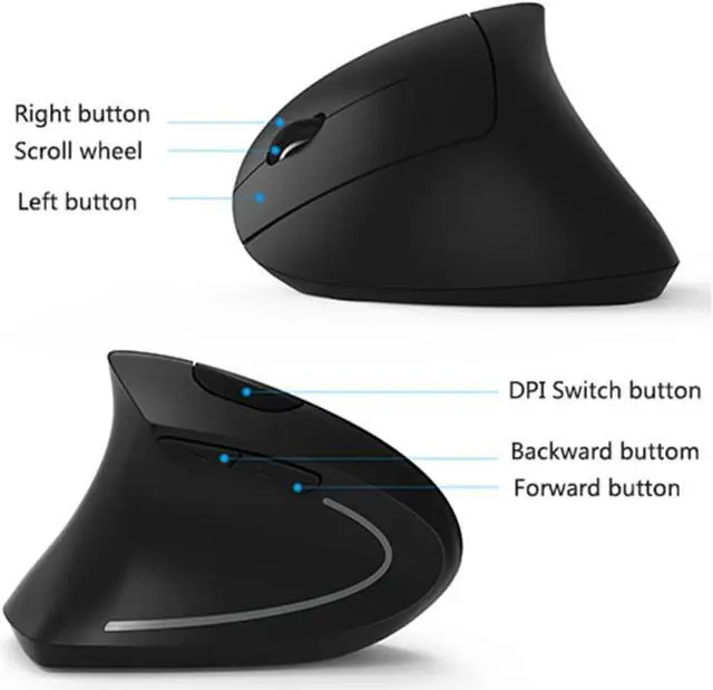Alt view image 5 of 6 - BONAEVER Left Haned Mouse Wireless 2.4G USB Lefty Left H Ergonomic Vertical Mouse Less Noise - Black