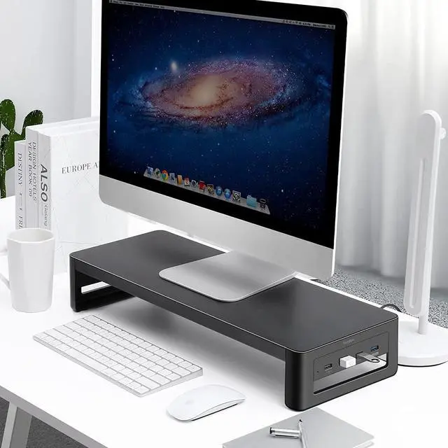 Alt view image 5 of 7 - BONAEVER Monitor Stand Riser Metal Computer Stand with USB 3.0 Hub Support Data Transfer Charging Monitor Shelf Printer Stand Desk Organizer for TV / Laptop / Computer / Up to 27 inches 66 pounds