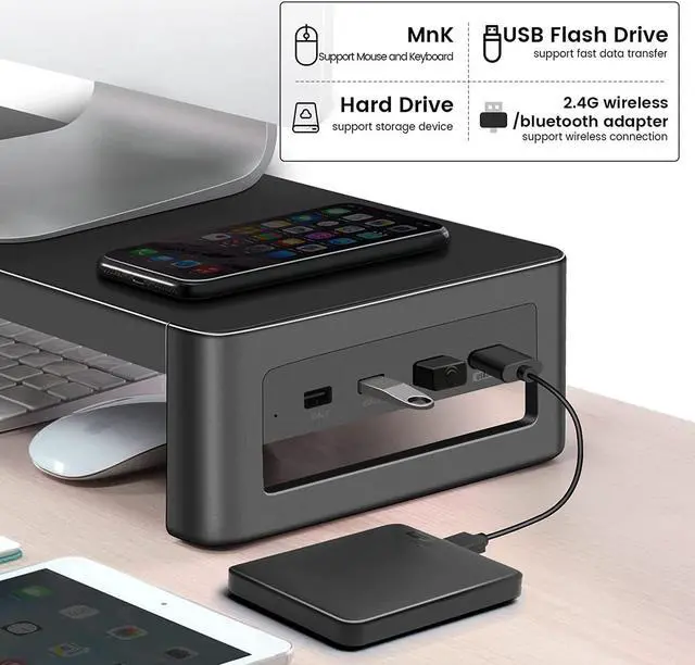 Alt view image 2 of 7 - BONAEVER Monitor Stand Riser Metal Computer Stand with USB 3.0 Hub Support Data Transfer Charging Monitor Shelf Printer Stand Desk Organizer for TV / Laptop / Computer / Up to 27 inches 66 pounds