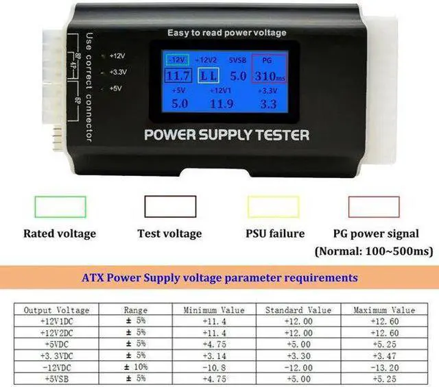 Alt view image 5 of 7 - BONAEVER Digital LCD Power Supply Tester for ATX 20 Pin & 24 Pin Computer Power Connector CPU P4/EPS 8Pin/PCIe 6-Pin/Molex 4 Pin/Floppy SP4/SATA HDD Power Interface PC Tools1.8'' LCD Screen
